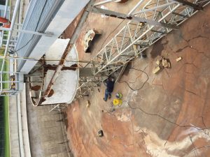 Installation of center support at waste treatment plant clarifier